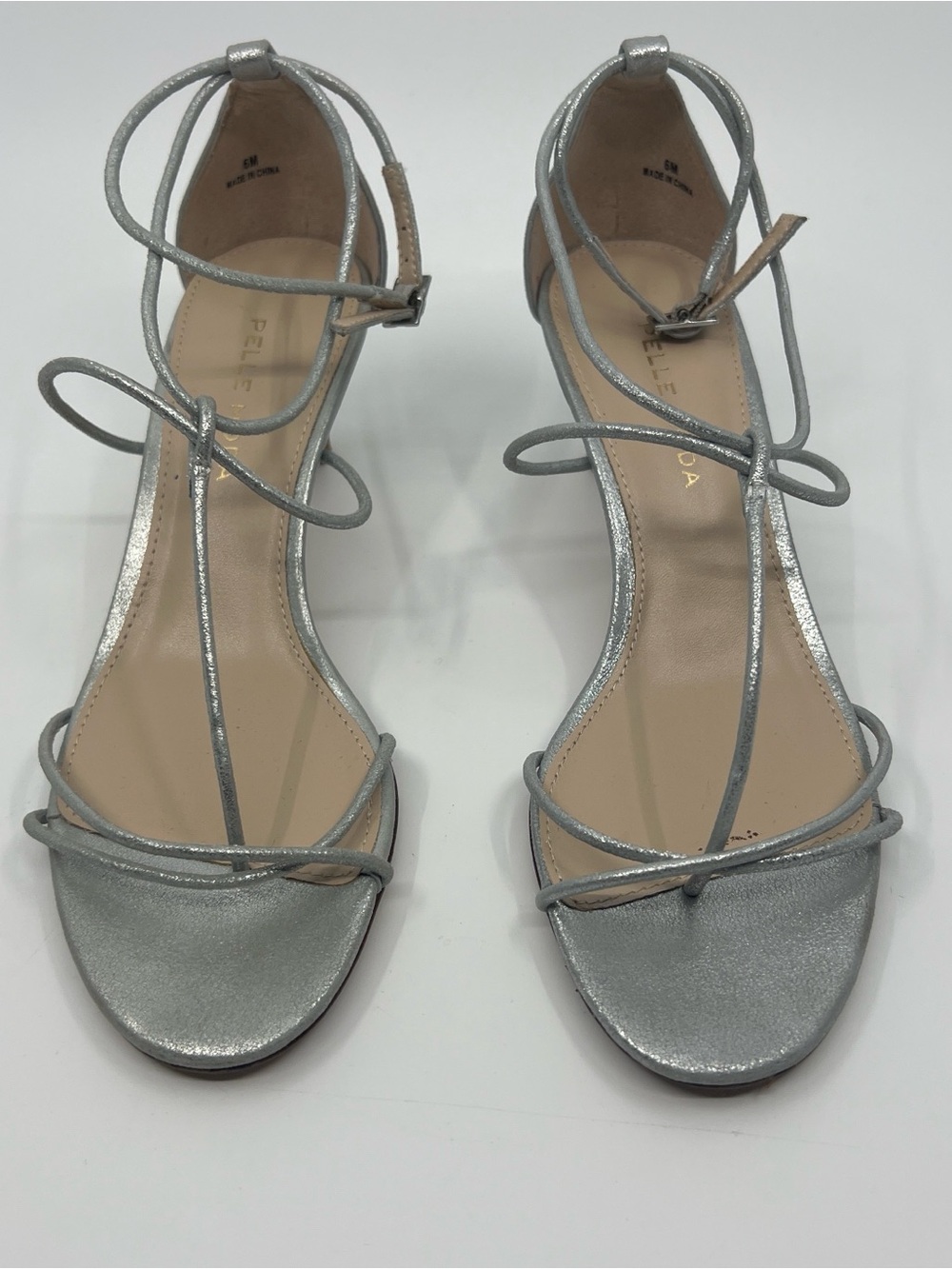Womens Pelle Moda Silver & Leather High Heel strappy metallic Sandals heels 6